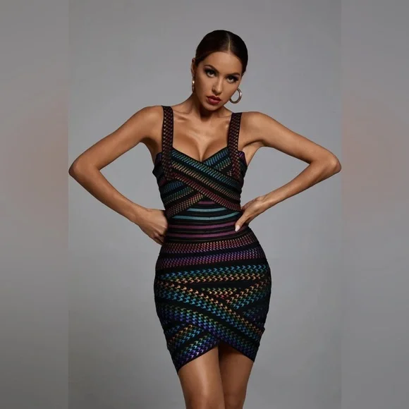 Multicolored Bandage Dress - Picture 3 of 6